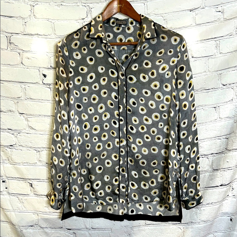 Maliparmi Gray Print Silk Button-Up Blouse Size Small Excellent Condition
